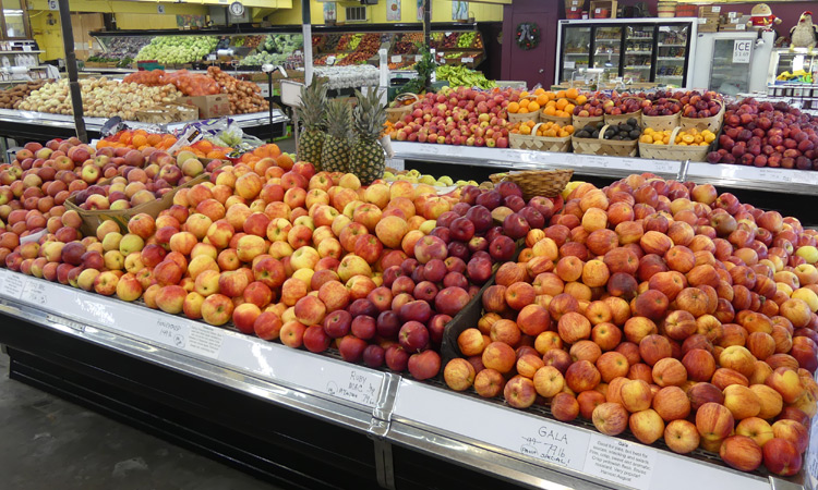 Produce on display in store